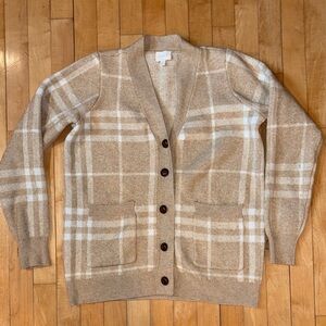 Cyrus Beige faux leather button v-neck Knit Sweater